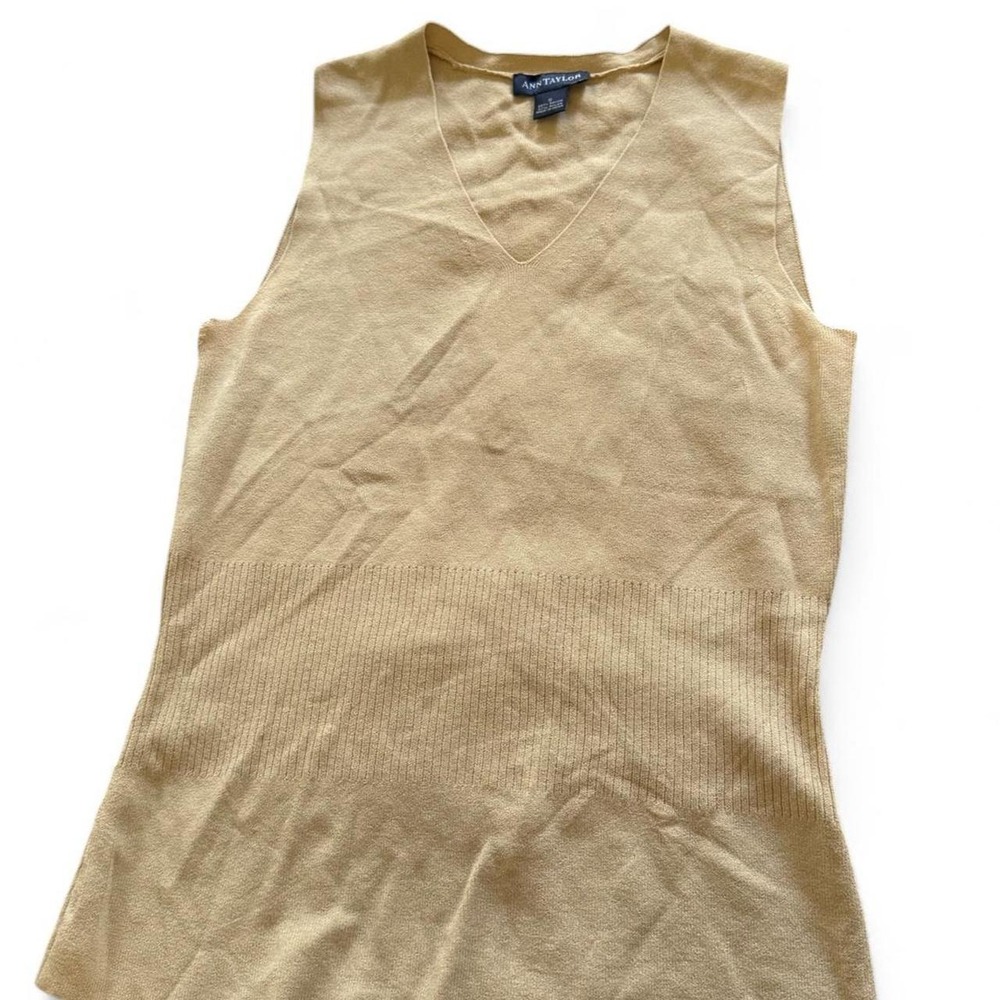 Ann Taylor Tan Brown V-Neck Ribbed Knit Tank Top Vest Slim Fit Small